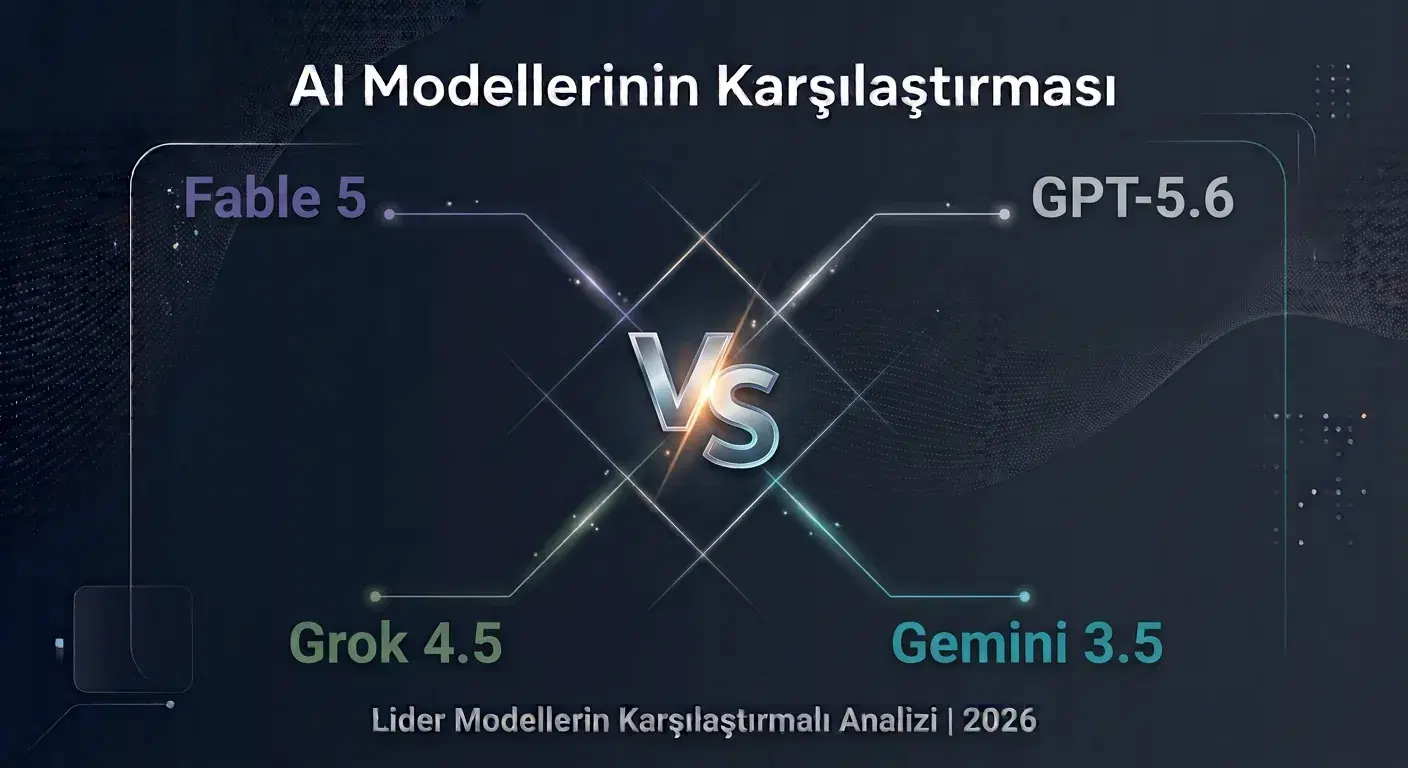 GPT-5.6, Claude Fable 5, Gemini 3.5 ve Grok 4.5 yapay zeka modelleri karşılaştırma kapak görseli